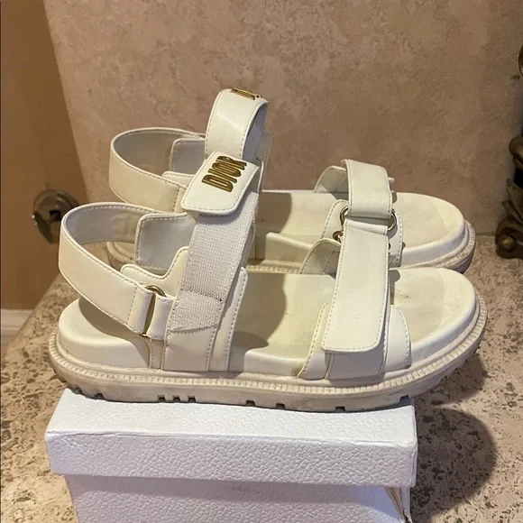 Dior Cream Leather Velcro Logo Sandals - Picture 3 of 3